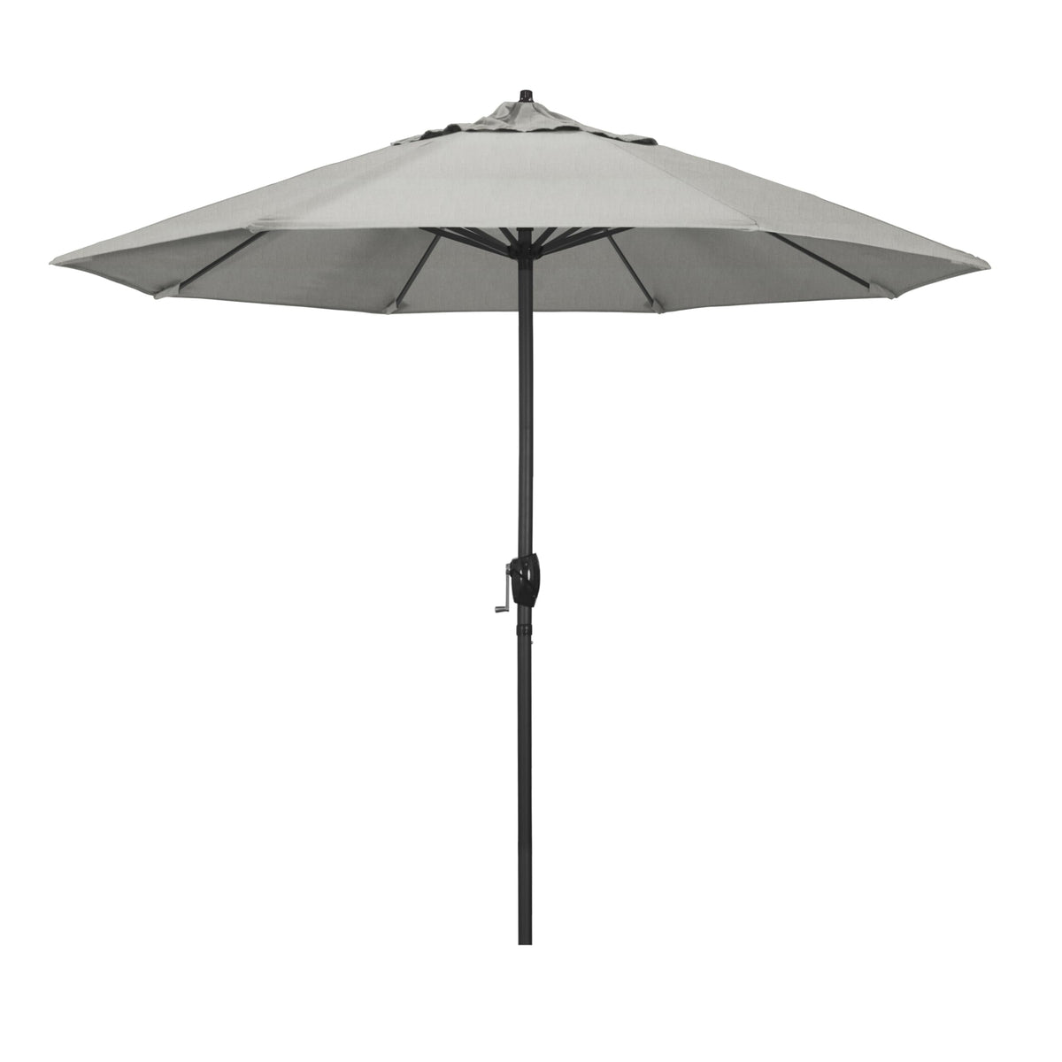 California Umbrella 12-Year Protection 9' Rd Aluminum Patio Umbrella, Crank Lift, Auto Tilt, Black Finish, Sunbrella Granite