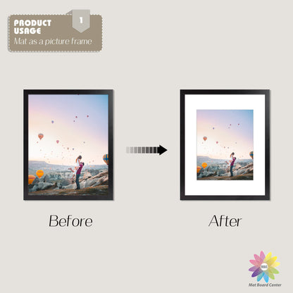 Mat Board Center, Pack of 50 11x14 Photo Mat + Backing + Bag, Pre Cut mat Board Show kit for 8x10 Photo, White Core for Framing Pictures, Prints, Artworks(White)