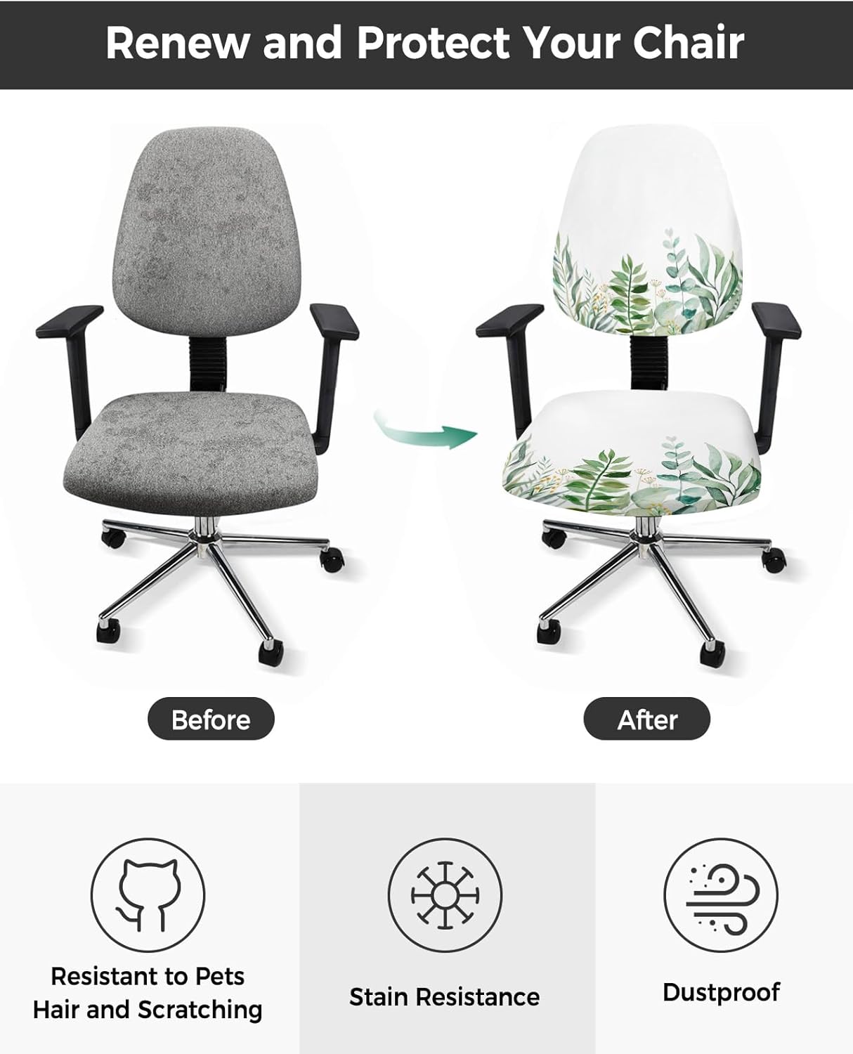 Office Chair Cover, Eucalyptus Leaves Spring Summer Plant, Universal Elastic Stretchable Rotating Chair Slipcover,