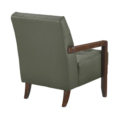 Lexicon Modern Accent Chair, Luxury Genuine Leather Match Living Room Chair with Tufted Cushions, Solid Wood Frame and Arm Rest, Comfy Upholstered Single Seat for Bedroom/Reading/Office, Green