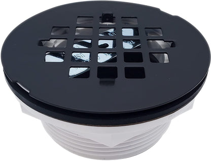 Westbrass A206P-62 2" No-Caulk PVC Compression Shower Drain with 4-1/4" Round Grid Cover, Matte Black
