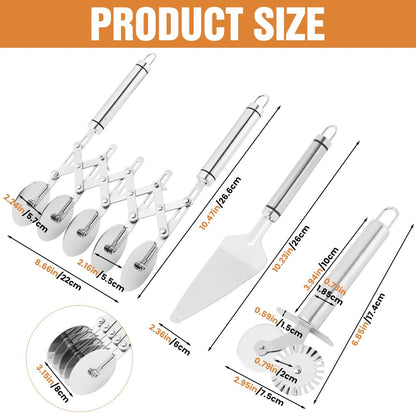5 Wheel Pastry Cutter, Expandable Stainless Steel Dough Cutter Wheel with Handle, Baking Roller Cookie Dough Divider, Multi-Round Pastry Knife, Pizza Cutter Roller and Pie Server