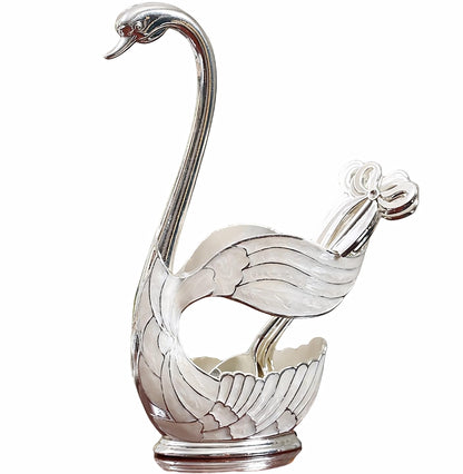 Decorative Gold Swan Base Holder with 6pcs Coffee Spoon Set - Creative Dessert Spoons,Silver