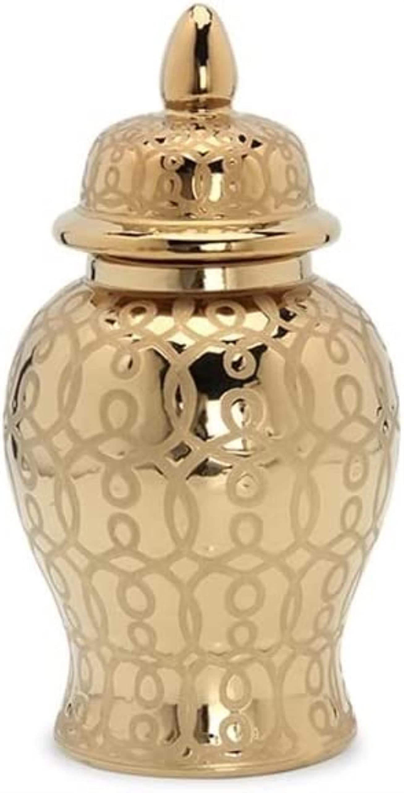 AJJBSS Tea Tin Gold Ginger Jars for Home Decor, Handcrafted and Hand Painted Decorative Ceramic Jar Vase with Lid，Carved Patterned Temple Jar (Size : Large)