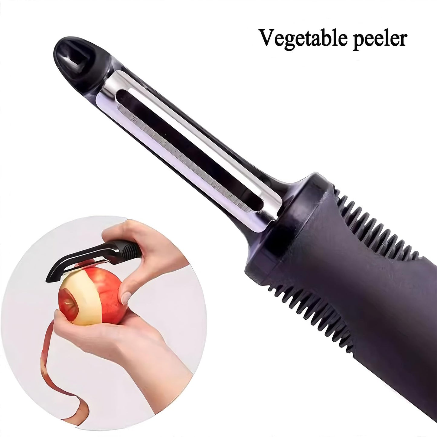ANMIOU Swivel Vegetable Peeler with Non-Slip Ergonomic Handle, Rust-Proof Steel Blades, Built-in Potato Eye Remover, Plastic Blade Guard, Kitchen Peeler for Potato, Carrot, Apple, Veggie, Fruit, Black