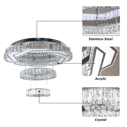 xychfantligh 22.5" Crystal Chandeliers Living Room Modern Chandelier Crystal Ceiling Light LED 2 Rings Pendant Light Flush Mount Chandelier for Bedroom Dining Room Entryway (Cool White)