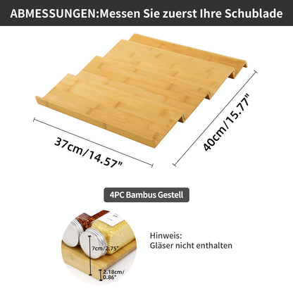 Spice Drawer Organizer with 24 Spice Jars and 216 Labels,Non-slip Rubber, Bamboo 4 Tier Spice Racks Tray Seasoning Containers for Kitchen Drawers,Cabinets,Countertops,13" Wide * 15.8" Deep