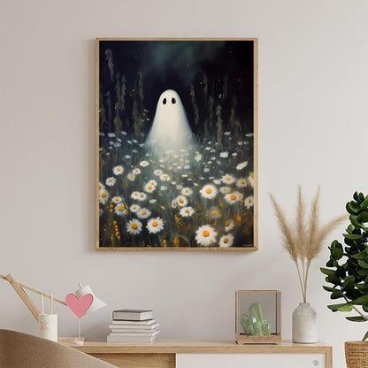 Ghosts Garden Daisy Flower Halloween Diamond Painting Kits for Adult, 5D DIY Round Full Drill Crystal Rhinestone Embroidery Paintings Art Craft 12x16 inch Christmas Decor New Year Valentine's Day Gift