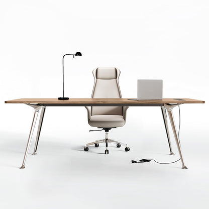 MesaSync 60-Inch Executive Desk, Wooden Office Computer Desk with USB Ports, Large Modern Writing Table, Workstation Business Furniture Minimalist Style for Home Office (Light Brown, 60 Inch)