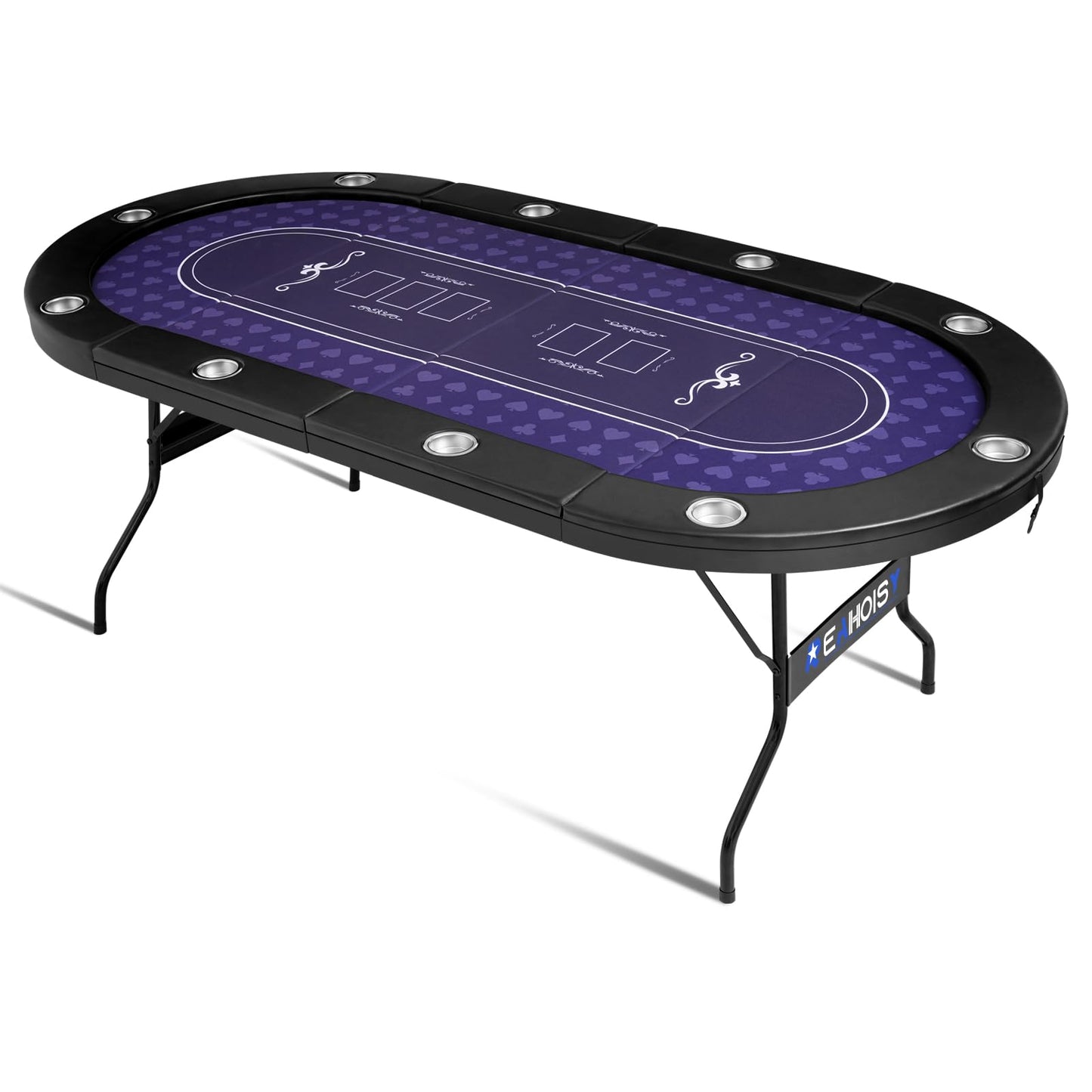 REAHOISY Poker Table Foldable, Casino Leisure Gamimg Table for 8/10 Player, Folding Texas Holdem Blackjack Table with Padded Rails & Cup Holders for Home Game Room, 84 Inch