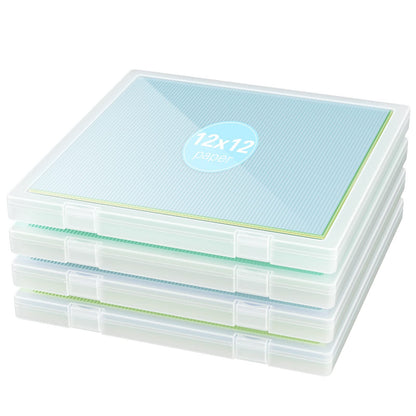 Denkee 12 x 12 Paper Storage, 4 Pack Scrapbook Paper Organizer Storage, Craft Organizers Box, Portable Storage Containers for Board Game, Craft, Art Supplies