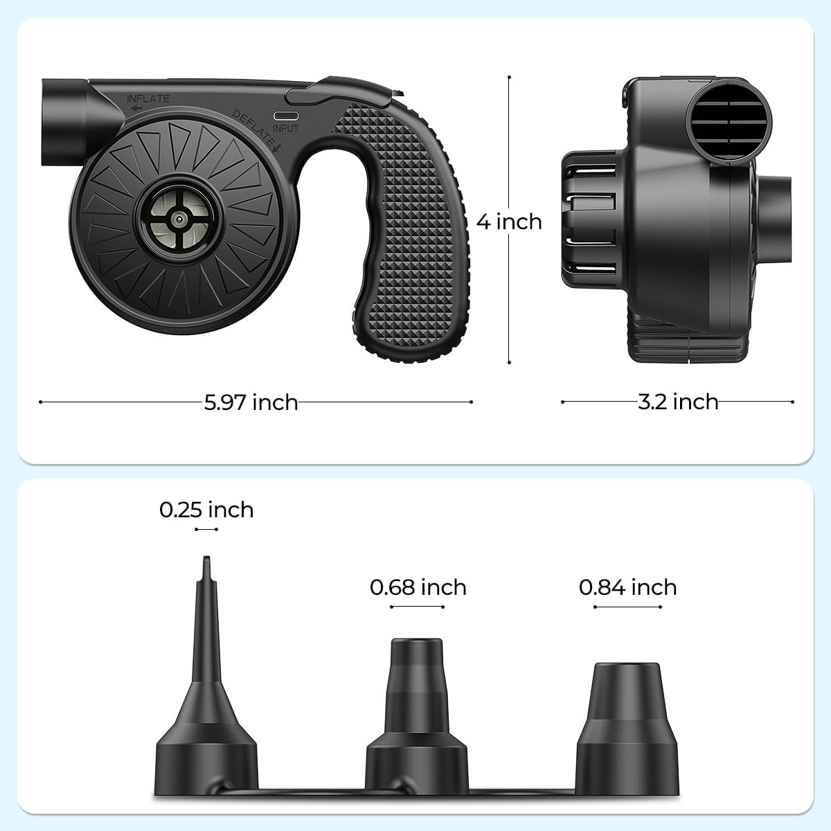 Dr.meter Portable Electric Air Mattress Pump - Rechargeable 4000mAh Battery Quick-Fill Inflator for Camping