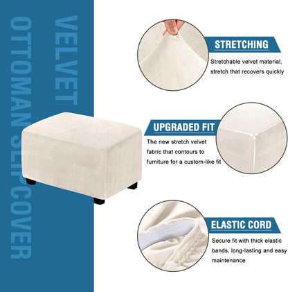 1 H.VERSAILTEX Ottoman Covers Slipcover Rectangle Real Velvet Plush Piece Form Fit Stretch Folding Storage Covers