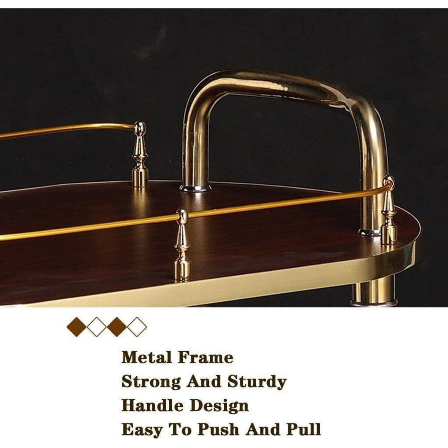 Bar Serving Cart for Hotel Luxury Restaurant, Drinks Liquor Trolley On Wheels Fully Assembled | Serving Trolley for 5 Star Hotel and Club Bar Cart Drinks Serving Tea (Gold)
