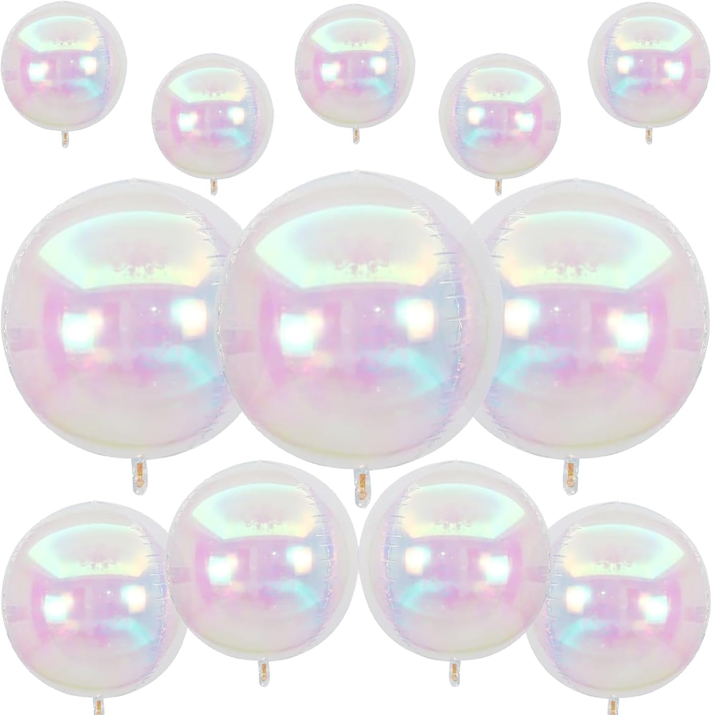 Skiennix Iridescent Round Foil Balloons - Holographic 4D Clear Balloons for Birthday & Wedding Decor | 12 Pcs Set
