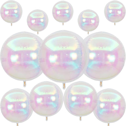 Skiennix Iridescent Round Foil Balloons - Holographic 4D Clear Balloons for Birthday & Wedding Decor | 12 Pcs Set