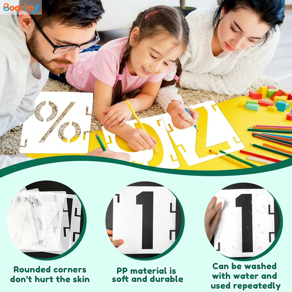 7 Inch 42 Pcs Reusable Letter Number Symbol Stencils, Plastic Painting Templates for Wood Wall Fabric Rock Chalkboard Signage School Door Porch DIY Art Craft Decoration Projects