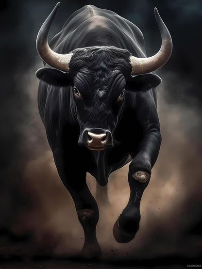 HMDIIMGE Strong Black Bull Diamond Painting Kit Handmade Hobbyist Cow Diamond Painting 5D Round Diamond Cross Stitch Crafts Wall Decoration Gifts 12x16 inch