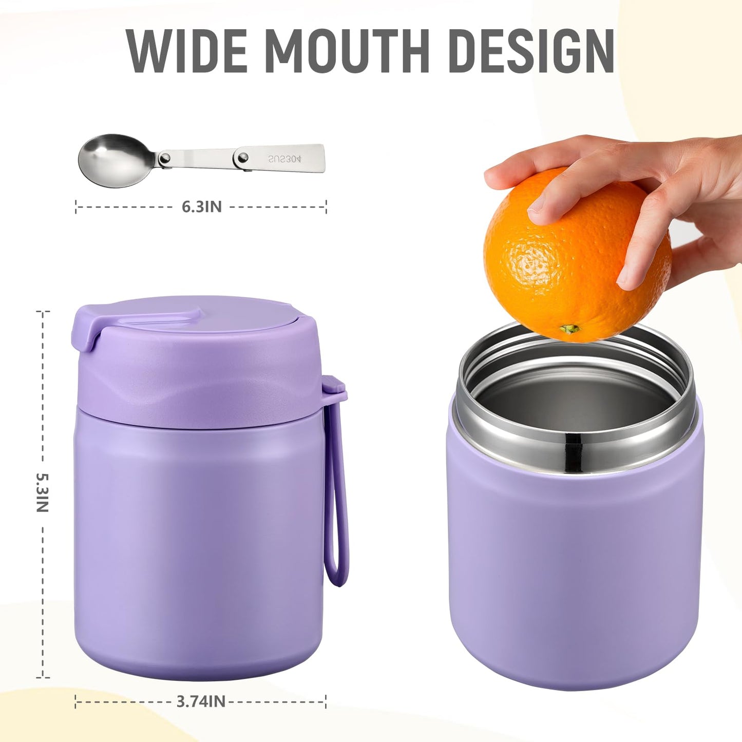 Pawtong 17oz Soup Thermo for Hot Food Kids Insulated Vacuum Food Jar with Stainless Steel Spoon Wide Mouth Thermo Leakproof Lunch Food Container Kids Hot Lunch Box (Purple)