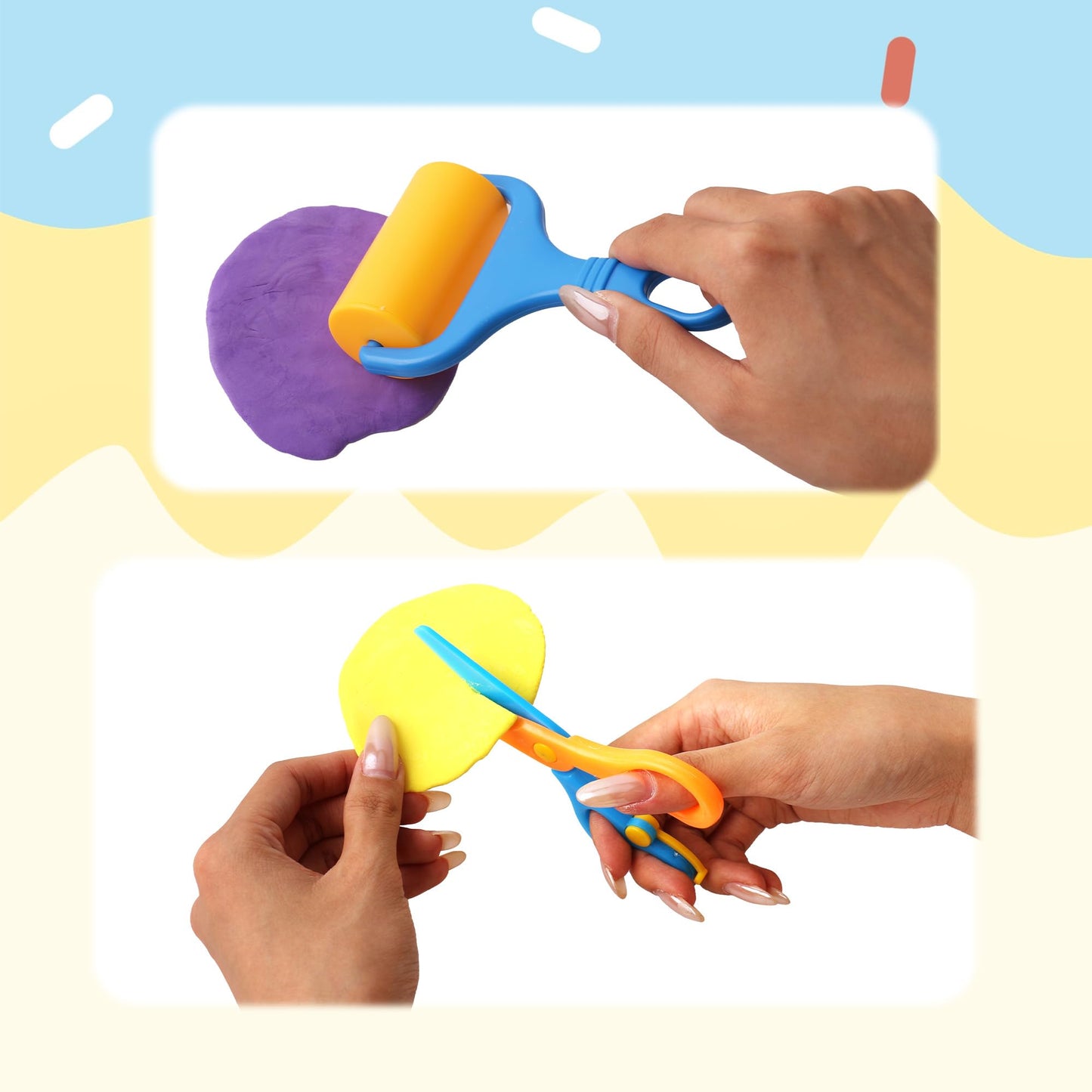 Inxens 9 PCS Craft Dough Tool Set for Kids, Modeling Clay Tools with Rolling Pin and Scissors, Dough Sculpting Accessories Kit for Toddlers, Arts & Crafts Supplies for Creative Play