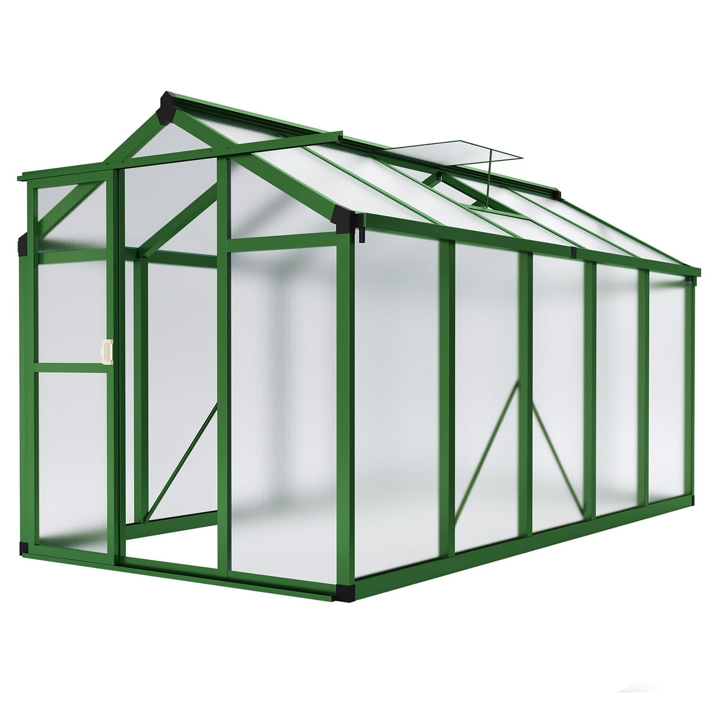 GAOMON Walk in Polycarbonate Greenhouse for Outdoors, 6 x 10 ft Backyard Greenhouse with Reinforced Aluminum Frame, Roof Vent, Lockable Door, Rain Gutter, Easy Assembly, Green