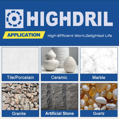 HIGHDRIL Diamond Drill Bits Kit with 5/8-11 for Porcelain Tile Ceramic Marble Brick Concrete Vacuum Brazed Hole Saw(6/8/10/20/35/50/65/100mm+50mm Chamfer Bit+20mm Finger Bit+Adapter)
