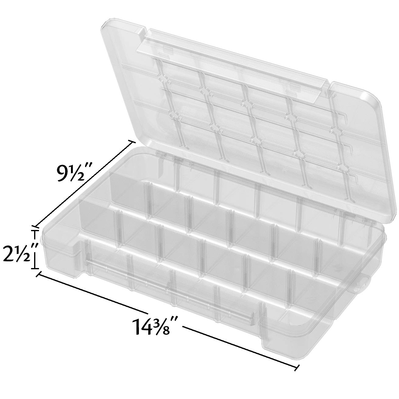 Akro-Mils 05905 Plastic Portable Parts Storage Case for Hardware and Crafts with Hinged Lid and 5 Adjustable Dividers, (14-3/8-Inch x 9-1/2-Inch x 2-1/2-Inch), Large, Clear