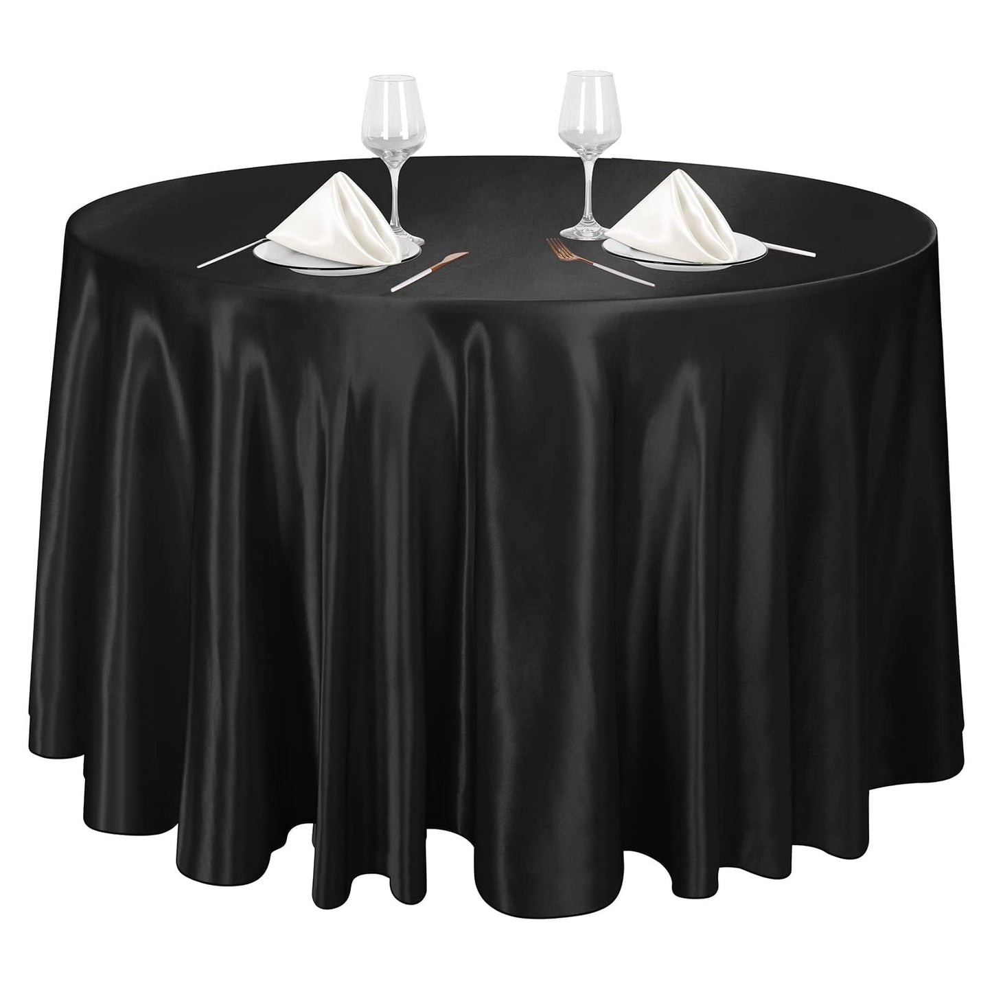 Ruisita 120 Inches Round Satin Tablecloths Black Overlay Round Satin Table Cover Bright Silk Tablecloth Smooth Fabric Tablecloth for Wedding Banquet Table Decoration