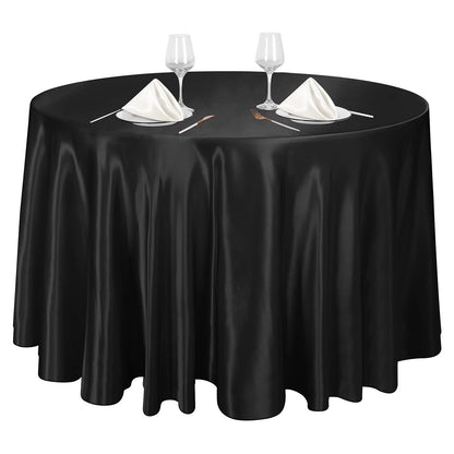 Ruisita 120 Inches Round Satin Tablecloths Black Overlay Round Satin Table Cover Bright Silk Tablecloth Smooth Fabric Tablecloth for Wedding Banquet Table Decoration