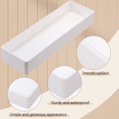 6 Pack Plastic Desk Drawer Organizer Tray 9.5 x 3 x 1.4 Inch White Desk Organizer Desktop Accessory Tray Stackable Trays for Office Makeup Bathroom Kitchen Vanity