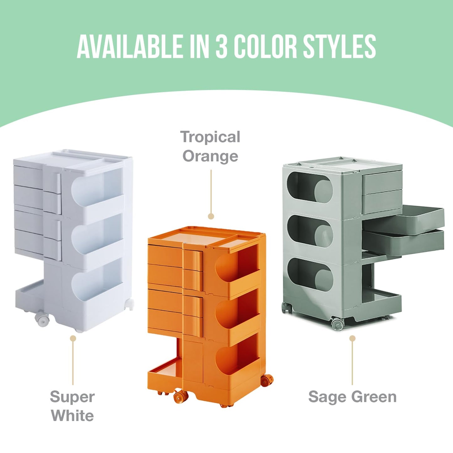 Multipurpose Utility Storage Cart - Industrial Storage with Wheels and Slide Out Drawers - Professional Trolley Cart - Portable Caddy for Salon Supplies, Kitchen Needs, Medical Tools - Tropical Orange