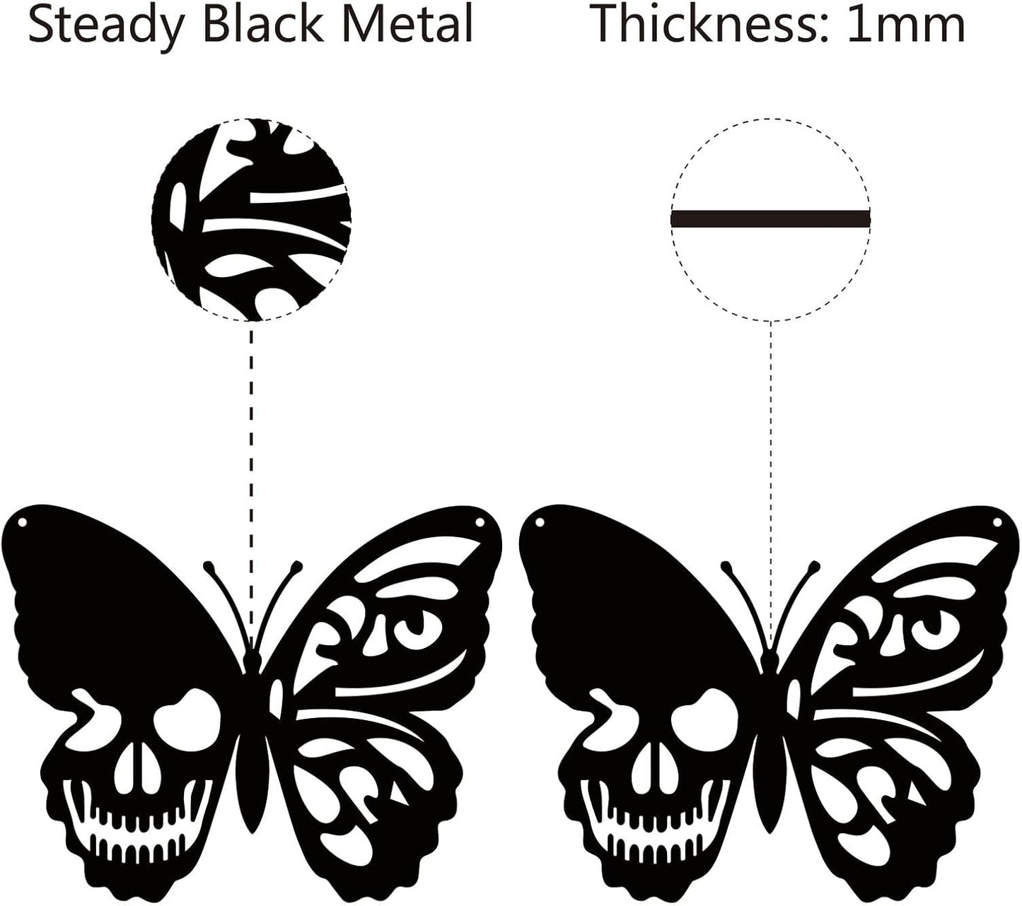 CREATCABIN Skull Butterfly Metal Wall Art Decor, Black Iron Sculpture for Indoor Outdoor Home Decoration