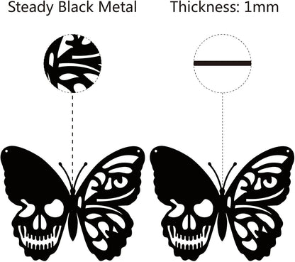 CREATCABIN Skull Butterfly Metal Wall Art Decor, Black Iron Sculpture for Indoor Outdoor Home Decoration