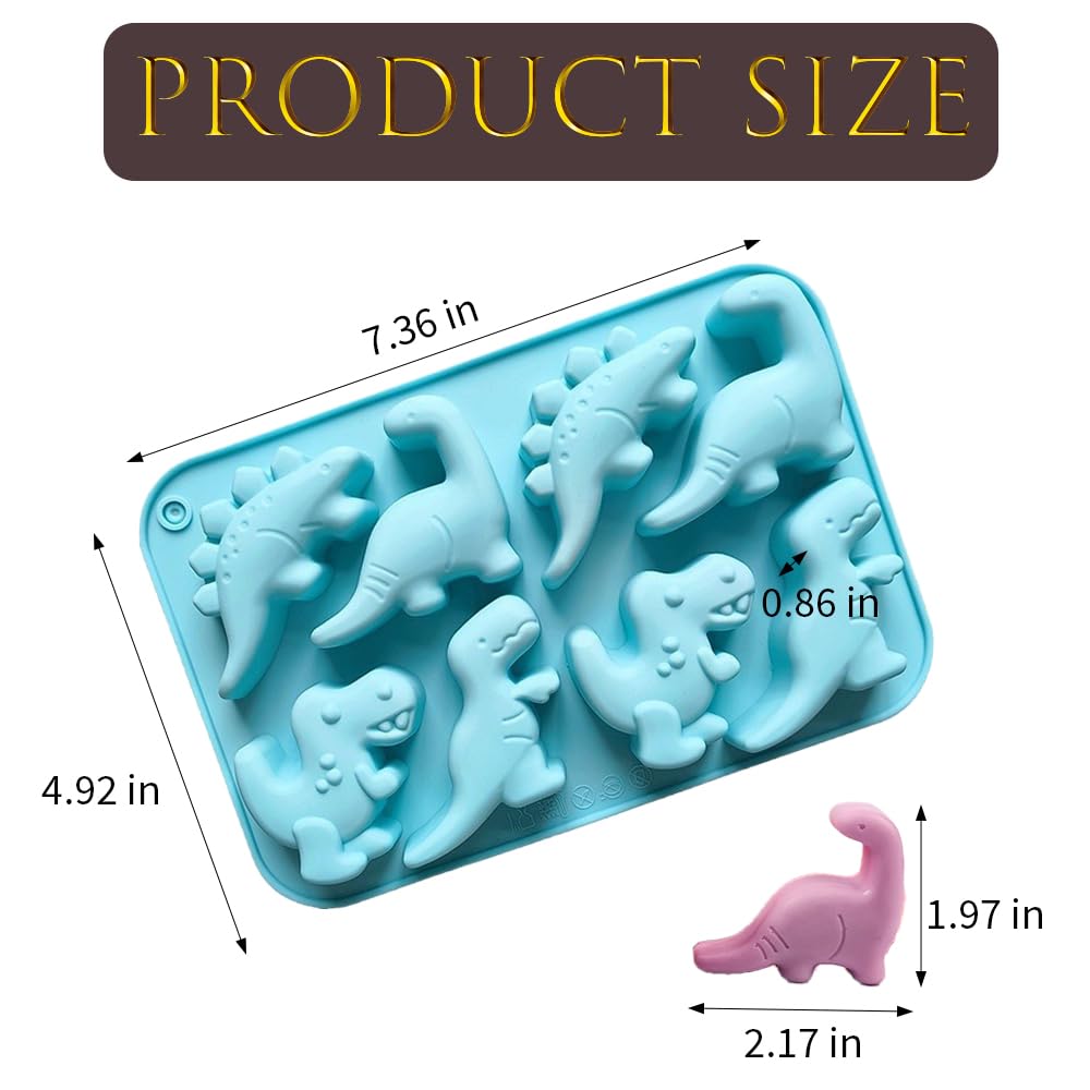 3 Packs Dinosaur Silicone Molds 8 Cavity 3D Dinosaur Baking Mould Cute Animal Themed Chocolate Mold for Cake Topper Candy Dessert Cookies Handmade Soap Craft DIY