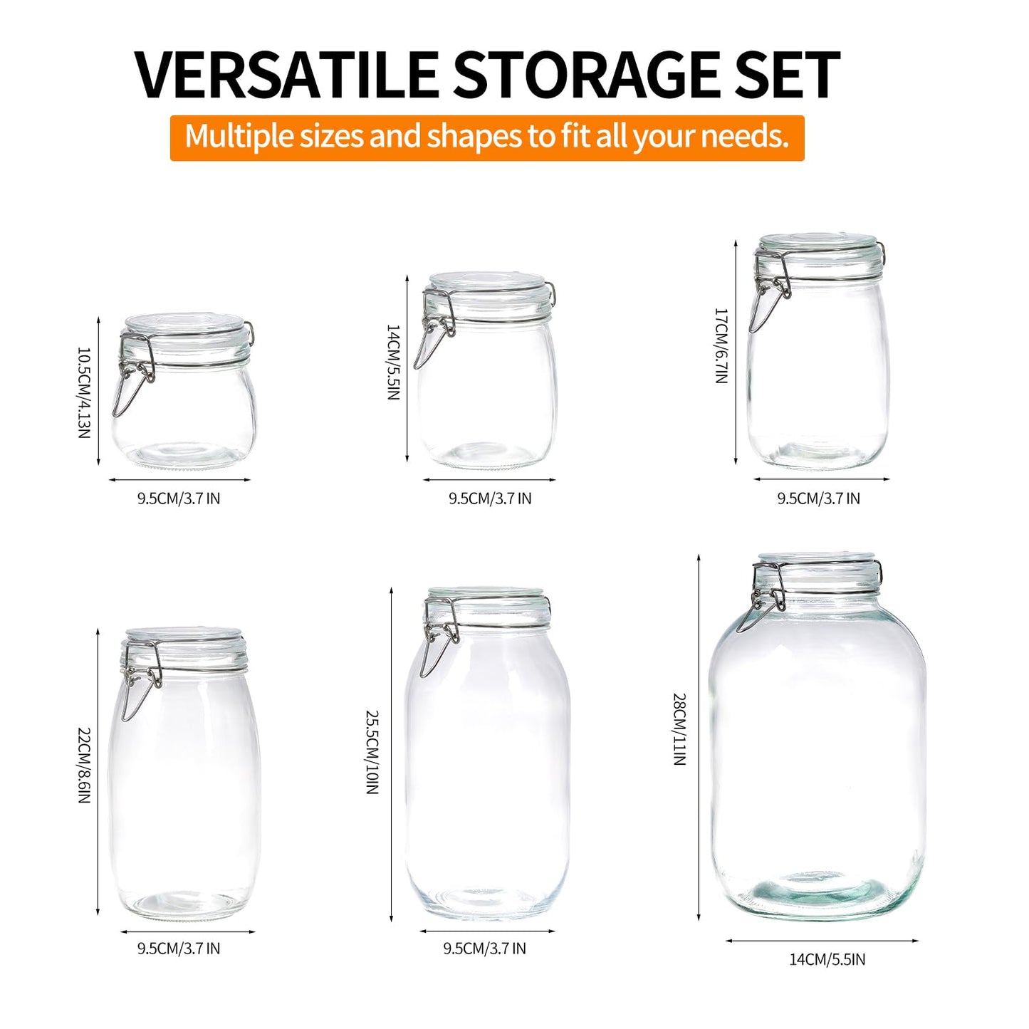6 Pack 17oz Food Storage Jars with Airtight Lids, Preserving Seal Wire Clip Fastening Glass Containers, Canisters for Kitchen Organization, Flour, Cereal, Pasta, Sugar, Beans, Pickling Jars (17 Oz*6)