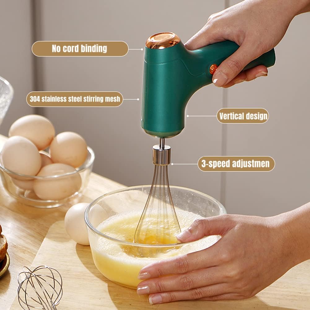 Mini Hand Mixer, Cordless Electric Handheld Mixer, USB Rechargeable with 2 Detachable Whisks for Kitchen Baking