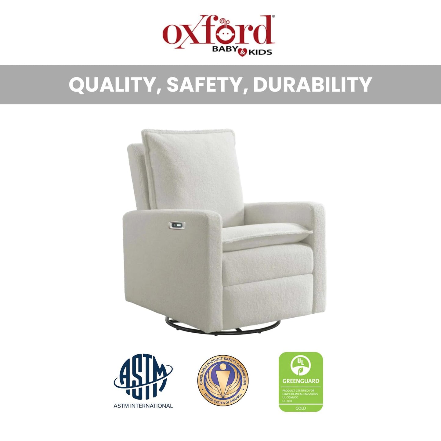 Oxford Baby Uptown Upholstered Glider Recliner Rocking Chair 360° Swivel for Nursery and Living Room - Boucle White