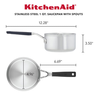 KitchenAid 71018 Stainless Steel Saucepan with Pour Spouts, 1 Quart - Brushed Stainless Steel