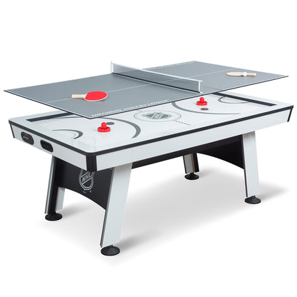 EastPoint Air Hockey Table - 80-Inch, White - LED Scoring & Stadium Sound for Home Arcade - Quick Table Tennis Conversion for Multi-Game Station - Smooth Coated Surface & Levelers for Gaming Stations