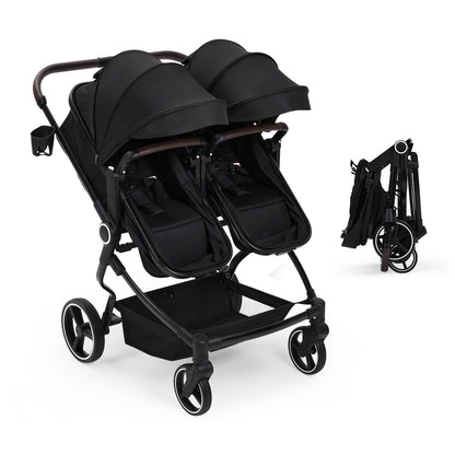 Double Stroller for Twins, Lightweight Side by Side Baby Stroller for Infant & Toddler, High Landscape Double Seat, One-Click Stroller with Adjustable Canopy, Reclining Seats & 5-Point Harness
