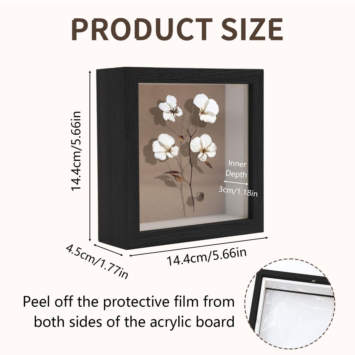 Shadow Box Frame Display Case 5×5 - 6 Pcs Black Display Case Box for Memorabilia, Medal, Wedding Memories, Crafts, Tickets and Photos & Picture Frame for Wall & Tabletop