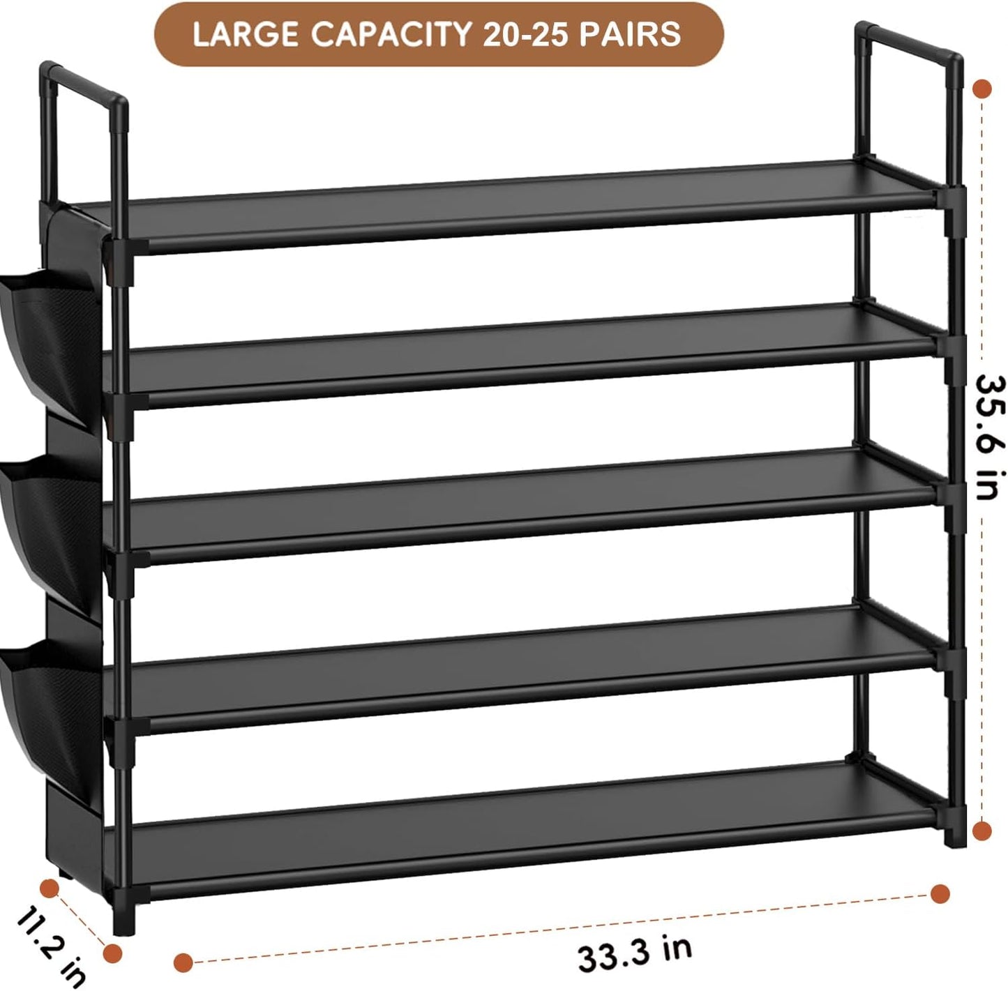 OYREL 5-Tier Shoe Organizer Rack - Space-Saving Shoe Holder for Closet & Entryway | Large Capacity 20-25 Pairs
