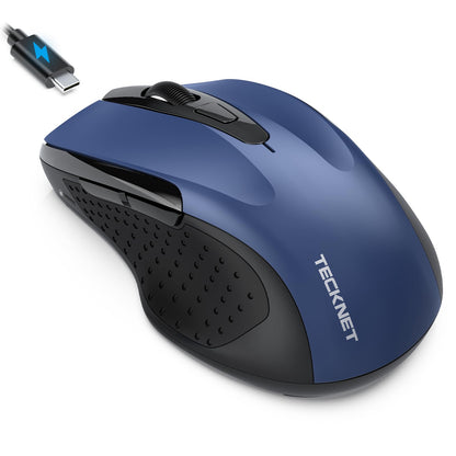 TECKNET Rechargeable Jiggler Wireless Mouse (BT5.0/3.0 & 2.4G) 4800 DPI Silent USB A & Bluetooth Mouse 6 Buttons, Wide Compatibility - Black