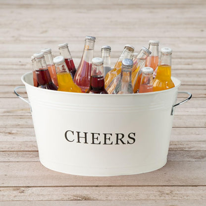 Twine Cheers Beverage Tub, Galvanized Tubs for Entertaining, Drink Buckets for Parties, Large Ice Tub and Gift Basket, Beer Buckets, Cream, 6.3 Gallons Set of 1