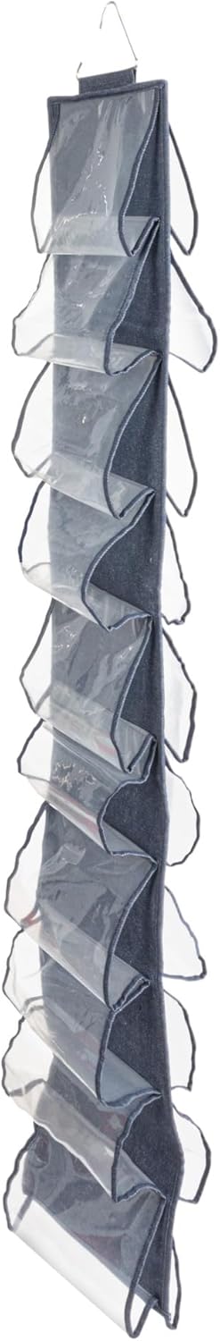 20 Household Essentials Over-the-Door Cotton Blend and Plastic Shoe Organizer with Storage Pockets, Denim