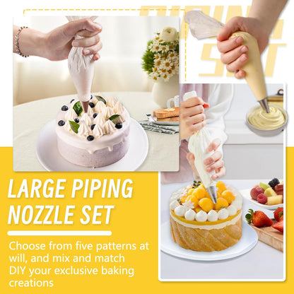 18 Inch Large Piping Bags and Tips Set,100PCS Extra large piping bags Disposable with 5 Piping Tips(Round Tip/Open Tip/Closed Star Tip/Drop Flower Tip/French Star Tip for Cupcakes,Cookie,Cake decor