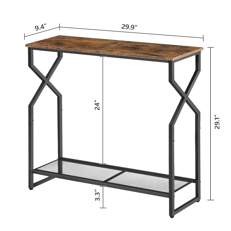 MAHANCRIS 2 Tier Console Table, Sofa Table, Narrow Entryway Table, Hallway Entrance Table, Hourglass-Shaped Frames, Adjustable Feet, for Entrance, Living Room, Hallway, Rustic Brown CTHR21301