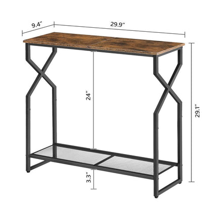 MAHANCRIS 2 Tier Console Table, Sofa Table, Narrow Entryway Table, Hallway Entrance Table, Hourglass-Shaped Frames, Adjustable Feet, for Entrance, Living Room, Hallway, Rustic Brown CTHR21301