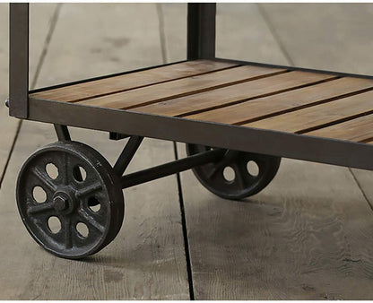 Serving Cart - Vintage Style 3-Tier Metal and Wood Rolling Trolley with Locking Wheels for Restaurants and Home Use
