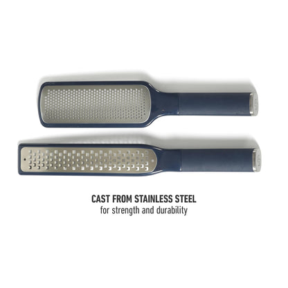 Calphalon Edge 2 Piece Stainless Steel Handheld Cheese Grater and Lemon Zester W/Covers & Rubber Handles - Navy Blue